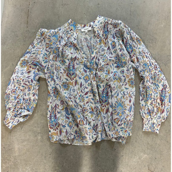 Marais Paris Floral Print Blouse Smocked Neckline Long Sleeve Top M/L - Picture 1 of 2